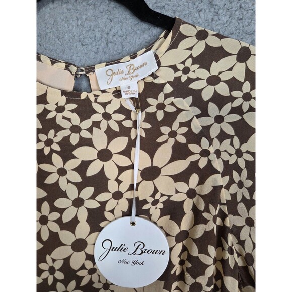Julie Brown Silk Maxi Dress S Brown Beige Ditsy Floral Modest Peasant Bloomcore - Picture 8 of 10